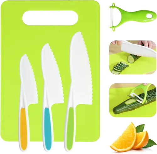 Juego de cuchillos para niños, 5 piezas, herramientas de cocina Montessori para niños pequeños para cocina real, juego de cocina y horneado para
