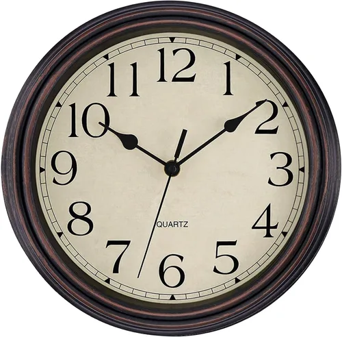 Miniatura 9 de Foxtop Reloj clásico redondo retro silencioso de 12 pulgadas, de cuarzo, decorativo, funciona con pilas, para sala de estar, cocina, oficina en casa