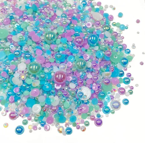 Miniatura 12 de Diamantes de imitación de resina mixta de 3.53 oz con parte trasera plana, perlas semicirculares, tamaños mixtos de 0.116 a 0.394 pulgadas