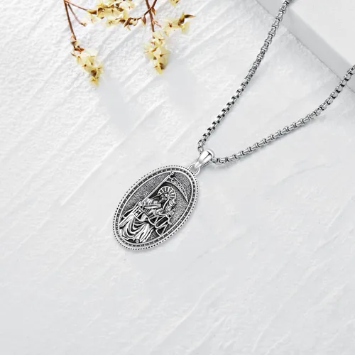 Miniatura 192 de Collar de pentagrama de plata de ley con triple luna, diosa celta, nudo celta, nudo de brujas, Ankh, sol y luna, Hécate, lilith, Santa Muerte