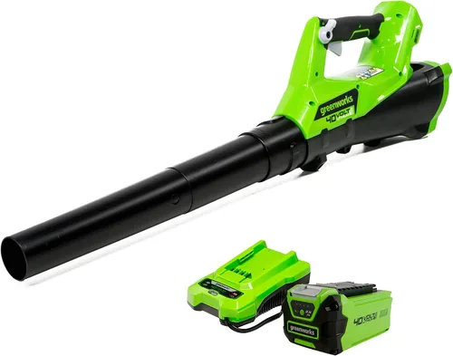 Greenworks Soplador axial inalámbrico de 40 V (110 MPH / 390 CFM), batería de 2.5 Ah y cargador incluidos