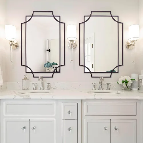 Miniatura 9 de Espejo de pared negro para sala de estar, espejo de baño negro de 36 x 24 pulgadas con marco de metal, espejo decorativo antiguo para sala de estar