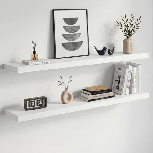 Miniatura 81 de Homeforia Estante flotante blanco de 48 pulgadas, estantes flotantes de madera maciza de alta gama de 48 pulgadas de largo para montaje en pared