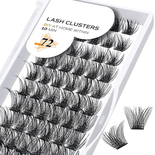 Extensiones de pestañas Racimo B02 D de 0.630 in, 72 racimos de pestañas B&Qaugen Mega, pestañas individuales en racimo de volumen para bricolaje en