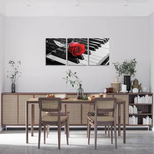 Miniatura 2 de Erosebridal Juego de 3 lienzos de pared en lienzo con teclado de piano en blanco y negro, instrumentos musicales, decoración de pared para sala