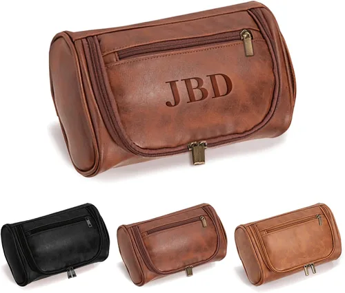 Neceser personalizado para hombres, marido, novio, papá, cuero con capacidad para viaje, kit de viaje hecho a mano con grabado personalizado, nombre
