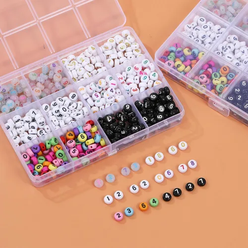 Miniatura 3 de Hudinsun 500 cuentas acrílicas de números 0-9 en caja de 12 cuadrículas, cuentas redondas para pulseras, joyas de amistad sin cuello, fabricación