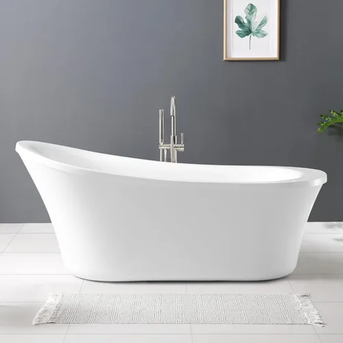 Ove Decors - Tina de remojo en blanco brillante con desagüe cromado y desbordamiento de residuos