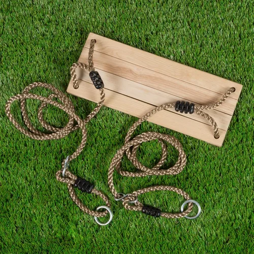 Miniatura 6 de Hey! Play! Columpio de madera, asiento de banco plano para exteriores con cuerda ajustable de nailon para colgar para niños, marco o árbol, juguete