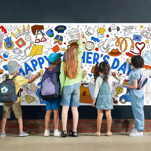 Miniatura 8 de Gatherfun Póster de Actividades Temático del Día del Padre/Cubierta de Mesa - 72" x 31.5" Arte de Pared para Pared de Aula, Fiestas Escolares