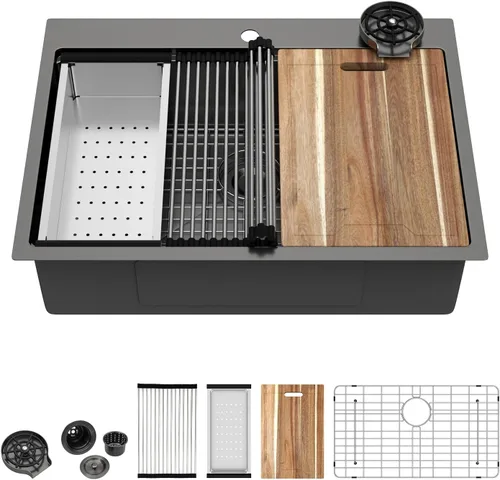 Miniatura 43 de Kichae Fregadero de Cocina de 21x20 Pulgadas, Fregadero de Barra Pequeño, Fregadero de Acero Inoxidable, Montaje Superior, Montaje Inferior
