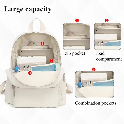 Miniatura 7 de LEDAOU Mini mochila para niñas, bonita mochila pequeña para mujeres, adolescentes, niños, escuela, viajes, bolso de hombro, beige, dorado