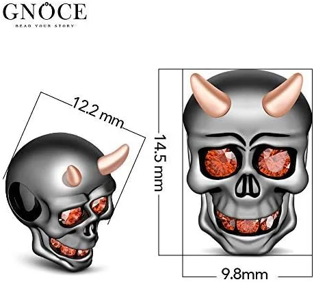 Miniatura 8 de GNOCE Pulsera de plata de ley 925 con colgante de calavera y corazón diseño de murciélago con cierre
