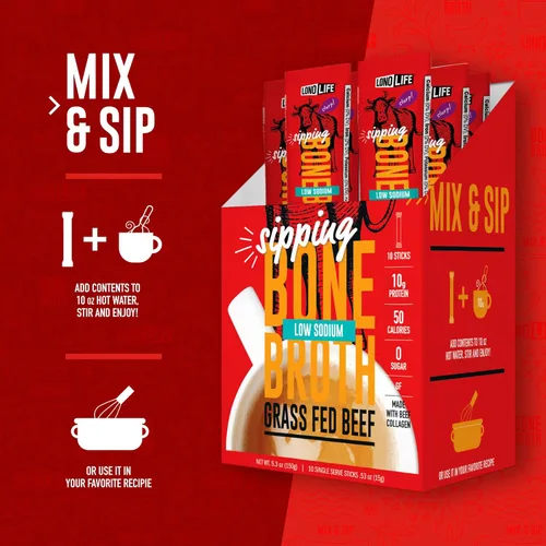 Miniatura 6 de LonoLife - Sobres individuales de caldo de hueso de ternera bajo en sodio: 0.35 onzas de proteína, apto para dieta Keto, 4 porciones individuales