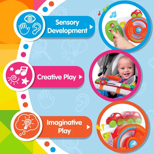 Miniatura 7 de HAP-P-KID My First Baby Stroller Toy - Volante de conducción para niños, asiento de automóvil, juguetes educativos para conductor, tablero