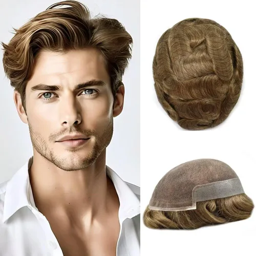 Miniatura 9 de FACE MIRACLE - Tupé frontal de encaje francés para hombres, sistema de reemplazo de cabello humano de encaje con pieza de pelo de poliuretano