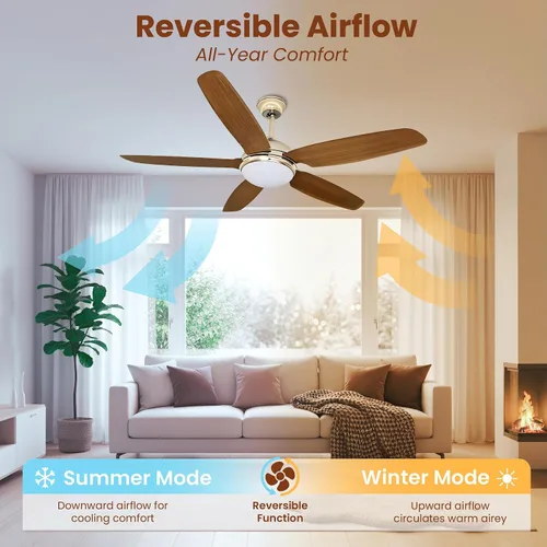 Miniatura 6 de Ventilador de techo de 52 pulgadas con luces y control remoto, moderno ventilador de techo de madera con motor de CC silencioso, 5 cuchillas