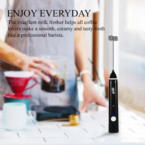 Miniatura 4 de Delm Espumador de leche eléctrico USB de acero inoxidable, espumador para lattes, espumador de leche de mano para capuchino, frappé, matcha, Negro