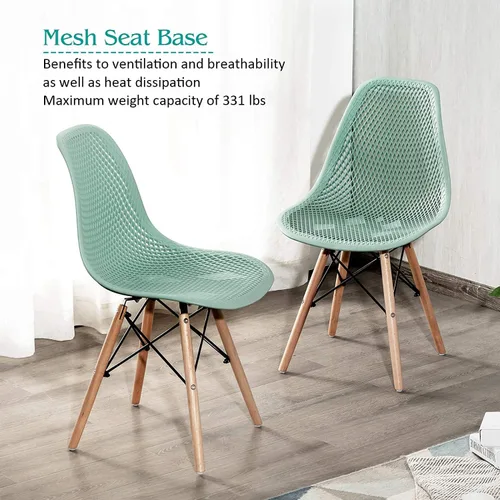 Miniatura 4 de LDAILY Moccha - Juego de 4 sillas de comedor DSW, sillas laterales de PP con patas de madera de haya y diseño de malla, sillas laterales modernas