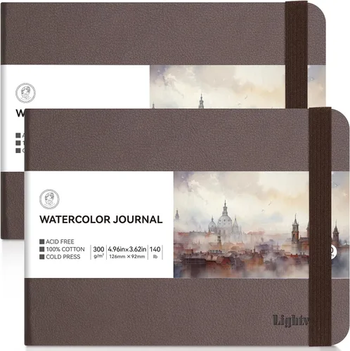 Lightwish Diario de acuarela, paquete de 2 40 hojas, 100% algodón, papel de acuarela de prensa en frío, cuaderno de bocetos de 4.96 x 3.62 pulgadas,