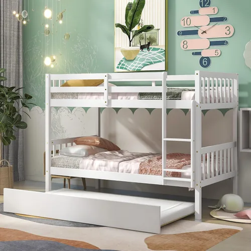 Miniatura 16 de Merax Literas individuales sobre individuales con nido, marco de cama nido de madera maciza con barandilla de seguridad y escalera, dormitorio