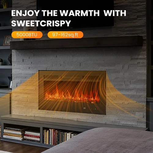 Miniatura 6 de Sweetcrispy - Chimenea eléctrica de 36 pulgadas para insertar, 1500 W montada en pared y empotrada, estufa de leña independiente con control remoto