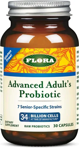 Flora - Probiótico Advanced Adult Blend, siete cepas específicas para personas mayores, sin gluten, probiótico crudo con 34 mil millones de células,