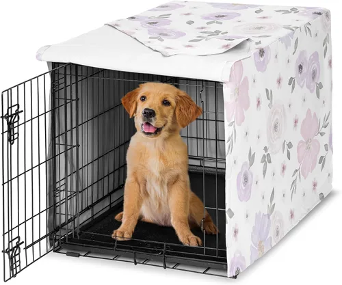 Miniatura 7 de Sweet Jojo Designs Cubierta para jaula de perro de 36 pulgadas (Boho Floral Rosa/Gris) para niñas, cubierta para perrera