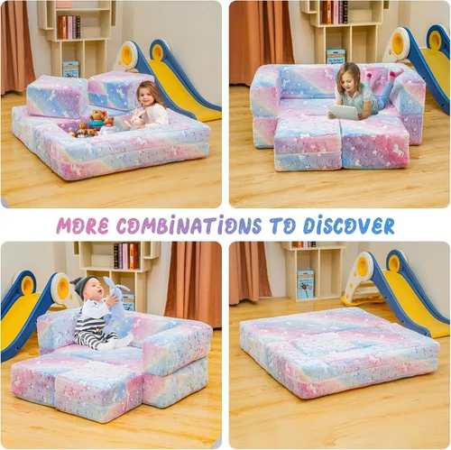 Miniatura 4 de furlinkhm Sofá modular de juegos para niños, que brilla en la oscuridad, sofá para niños, sofá infantil para sala de juegos, espuma convertible
