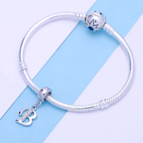 Miniatura 9 de ABUN Abalorio de plata de ley 925 con letra A a la Z, espaciador de inicial, con circonita cúbica transparete colgante, auténtica, para pulseras