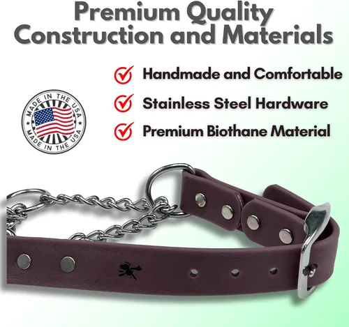 Miniatura 3 de Collar de Martingala para Perros, Biothane, Herrajes de Acero Inoxidable, Sin Tirones, Fabricado en EE. UU., Grado Profesional, Grande, Marrón