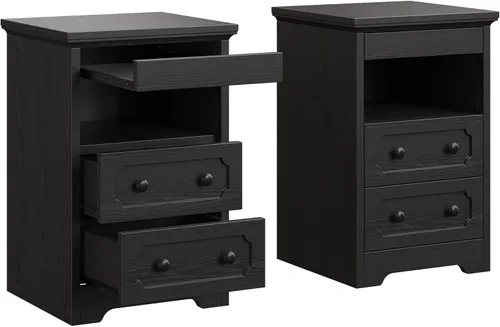 Miniatura 14 de Mesita de noche LIKIMIO, mesa de noche moderna con 2 cajones, estante abierto, mesa auxiliar con bandeja extraíble, mesa auxiliar de madera