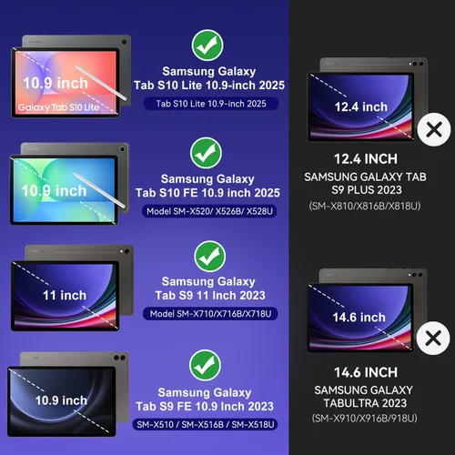 Miniatura 2 de Funda para Samsung Galaxy Tab S10 Lite/ S10 FE/ S9 FE 5G 10.9 Pulgadas/Galaxy Tab S9 11 Pulgadas 2023, Funda Protectora a Prueba de Golpes con Negro