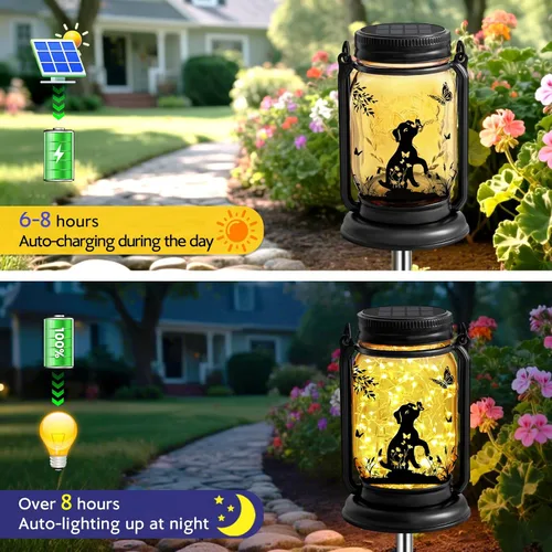 Miniatura 4 de Paquete de 2 faroles solares para perros 3 en 1 impermeables para exteriores, regalos de cumpleaños para amantes de los perros, mujeres, mamá