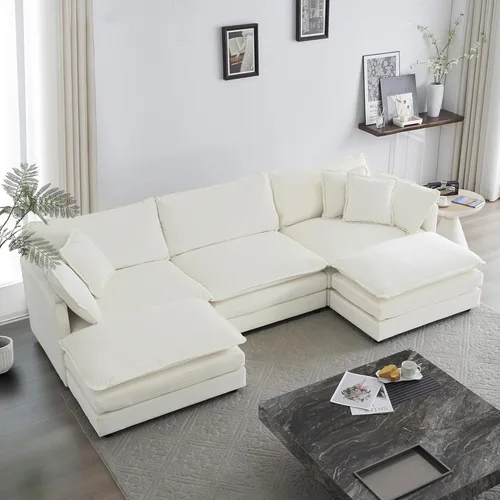 Miniatura 12 de GNIXUU 76" Modular Sectional Sofa, Beige Loveseat Sofa Cloud 2 Seater Couch, Comfy Chenille Love Seats 25" Deep Seat with 2 Pillows for Small Spaces
