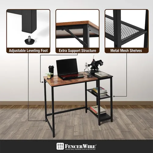 Miniatura 6 de Fencer Wire Escritorio para computadora de oficina en casa de 40 pulgadas con estantes de almacenamiento de 2 niveles, escritorio de estudio