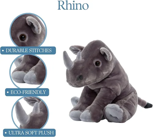 Miniatura 6 de The Petting Zoo Rinoceronte de peluche, regalos para niños, animales salvajes del zoológico Onez, juguete de peluche jumbo de rinoceronte del sur