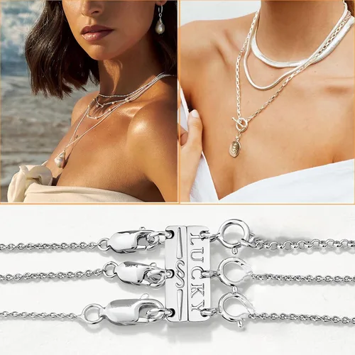 Miniatura 3 de Dailyacc Collar de la suerte, cierre de capas de oro de 18 quilates y plata, múltiples cierres de collar fuertes para separador de aspecto en capas