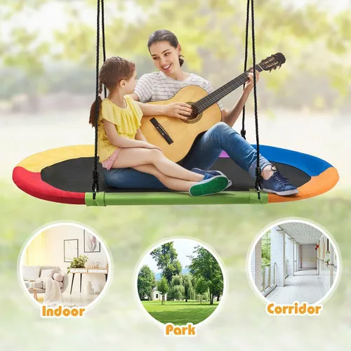 Miniatura 6 de DORTALA Columpio ovalado, columpio de árbol de 60 pulgadas con alturas ajustables de 40 a 63 pulgadas y cuerda de múltiples capas para niños