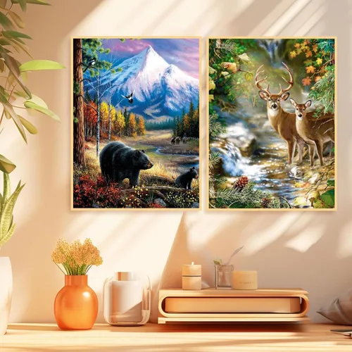Miniatura 2 de Mowana Kits de arte de diamantes para adultos, paquete de 2 kits de pintura de diamantes de vida silvestre 5D sobre lienzo, paisaje de bosque