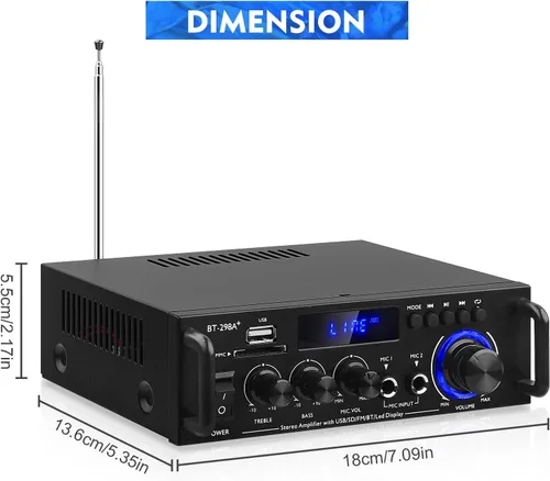 Miniatura 7 de AEXCVG Amplificador de audio estéreo para el hogar BT-298A+ HiFi Bluetooth receptor estéreo 40Wx2 Mini amplificador de cine en casa con entrada MIC