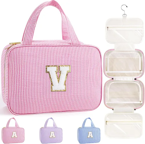 Miniatura 59 de TOPEAST Neceser colgante de viaje, bolsa de aseo personalizada con inicial, regalos de cumpleaños para mamá, hija, hermana, amigas, artículos Púrpura