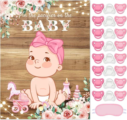 Miniatura 22 de Faccito Pin The Chupete - Juego de baby shower, decoración de fiesta de baby shower, incluye póster grande, 24 calcomanías para chupete, juego