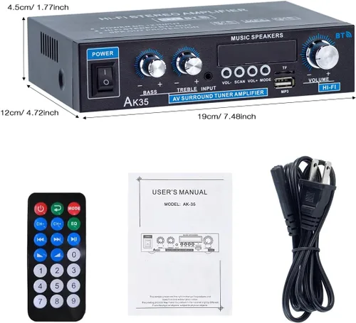 Miniatura 7 de AK35 Amplificador estéreo Bluetooth 5.0, mini receptor de audio de 2.0 canales, amplificador de audio de alta fidelidad para el hogar de 30Wx2