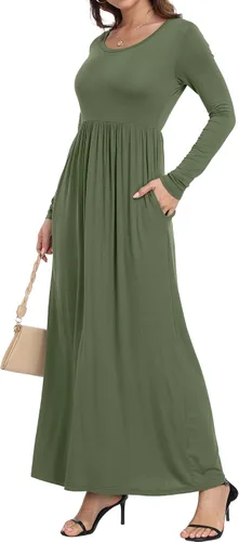Miniatura 4 de HAOMEILI - Vestido largo de manga cortalarga, holgado, liso, informal y con bolsillos para mujer