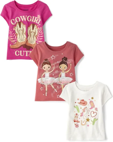 Miniatura 15 de The Children's Place Camisetas estampadas de manga corta para bebés y niñas pequeñas, con diseño de unicornios y mariposas, a la moda, paquete de 3