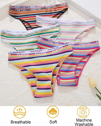Miniatura 3 de FINETOO Ropa interior de algodón para mujer, de corte alto, transpirable, elástica, sexy, hipster, paquete de bragas de bikini a la moda, S-XL