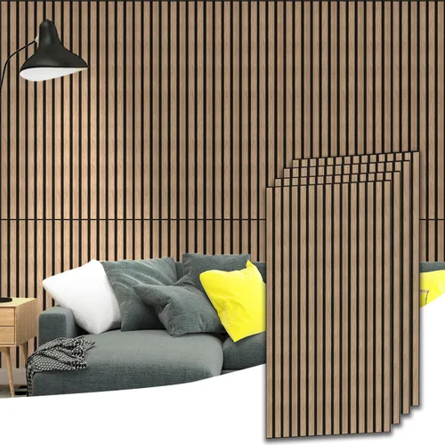Miniatura 8 de 4 piezas de paneles acústicos de listones de madera, panel de pared de madera acanalada 3D absorbente de sonido para pared y techo, paneles Nogal