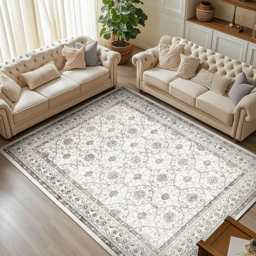 Miniatura 119 de Jinchan Fiora - Alfombra redonda de 8 pies, alfombras vintage con diseño floral envejecido, lavable a máquina, antideslizante, de pelo bajo, Azul
