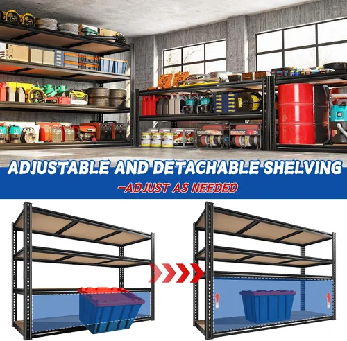 Miniatura 5 de ROOMFAVE Estantería de metal para garaje de 60 pulgadas de ancho, estantes de almacenamiento de 2800 libras, estantería ajustable de 4 niveles